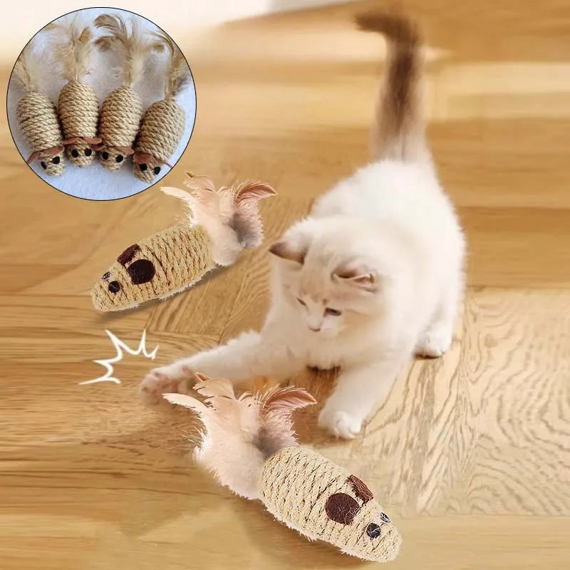 Cat Chew Toy Bite Resistant Mouse Feather Kitten Toy Teeth Cleaning