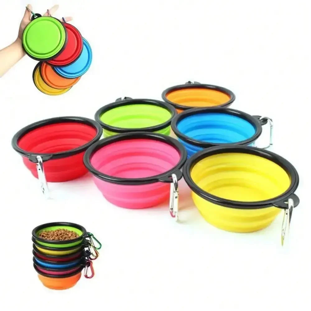 Folding Portable Silicone Dog Feeder Bowl 2 In 1 Pet Dispenser Outdoor