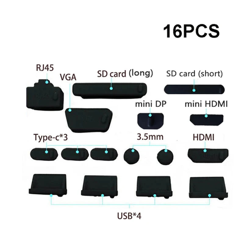 16Pcs/set Universal Anti Dustproof Notebook Port Plug Silicone Protector