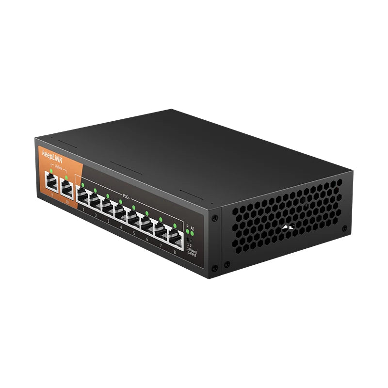 KeepLiNK 10-Port Gigabit Switch with 8-PoE and 2-RJ45 for Uplink Unmanaged