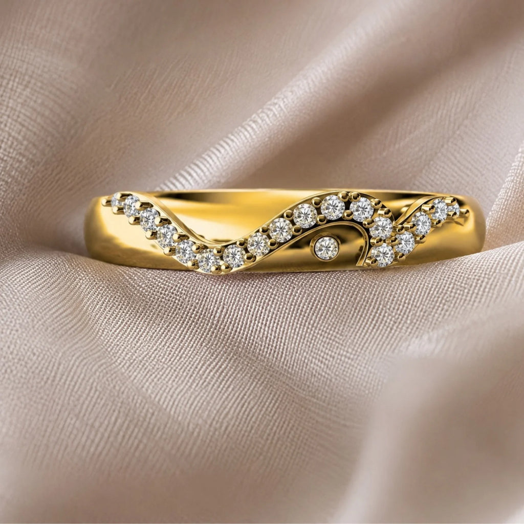 14K Yellow Gold Couple Diamond Bands Set | Real Diamond His and Hers
