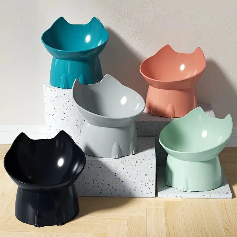1pc WhiskerWare Elevated Cat Bowl, Anti-Tip Plastic Raised Pet Feeding