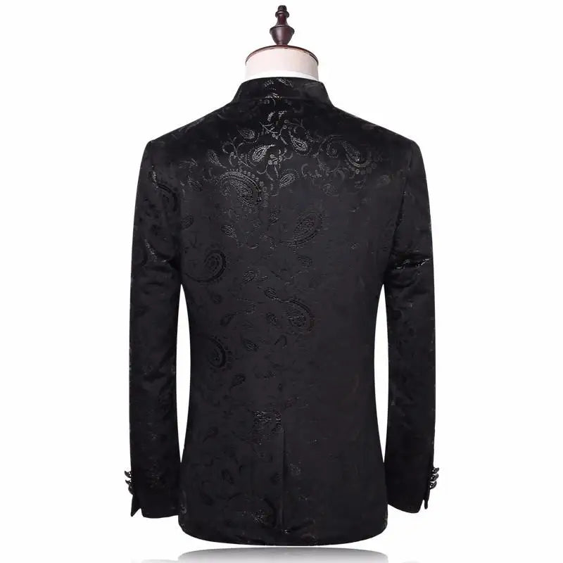 Velvet Fabric Tailor Luxury Floral Print Men Tuxedo Suit Set Wedding Suits