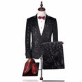 Velvet Fabric Tailor Luxury Floral Print Men Tuxedo Suit Set Wedding Suits