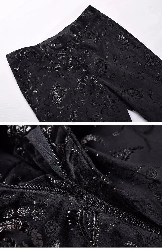 Velvet Fabric Tailor Luxury Floral Print Men Tuxedo Suit Set Wedding Suits